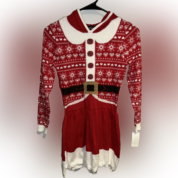 Well Worn Girls' Hooded Santa Holiday Sweater Dress - Picture 1 of 4